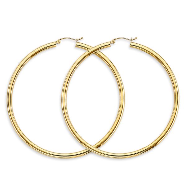 14KY 3mm Big Round Tube Polish Hoop Earrings