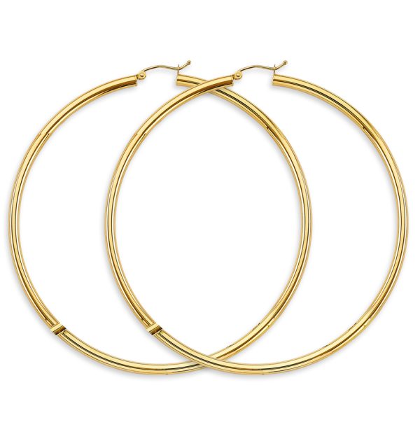 14KY 3mm Big Round Tube Polish Hoop Earrings