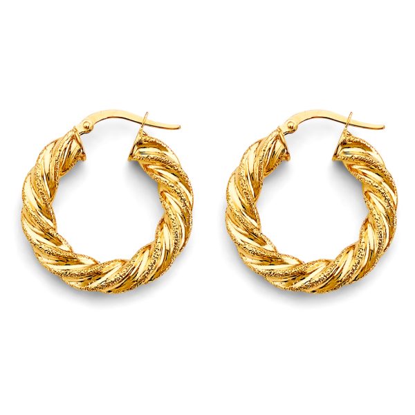 14KY Hollow Twist Hoop Earrings