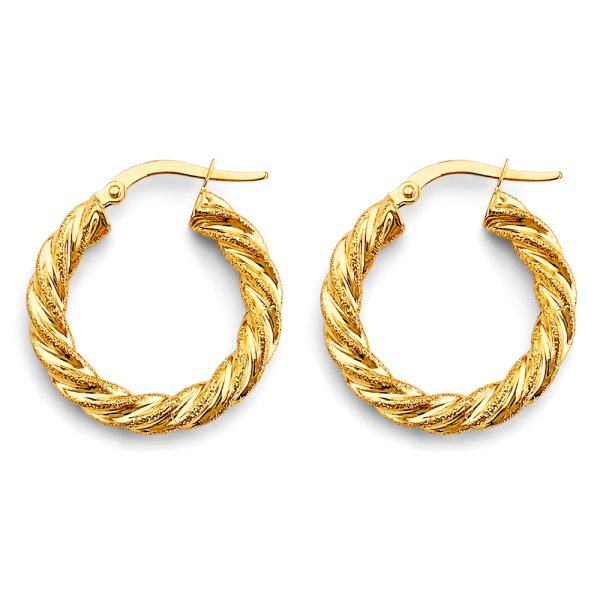 14KY Hollow Twist Hoop Earrings