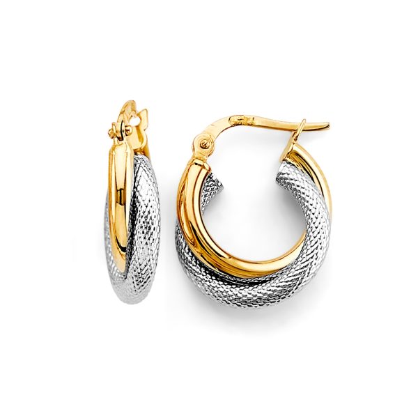 14K 2T 2 Line Crossed Hoop Earrings