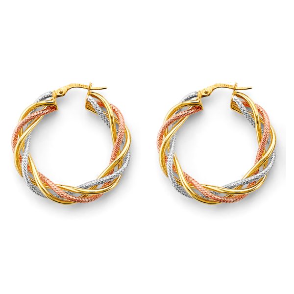 14K 3C Braided Hollow Hoop Earrings