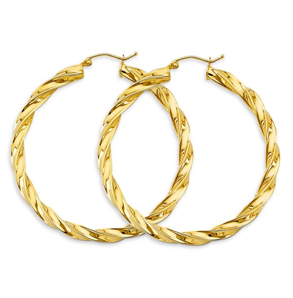 14KY 4mm Twisted Hoop Earrings