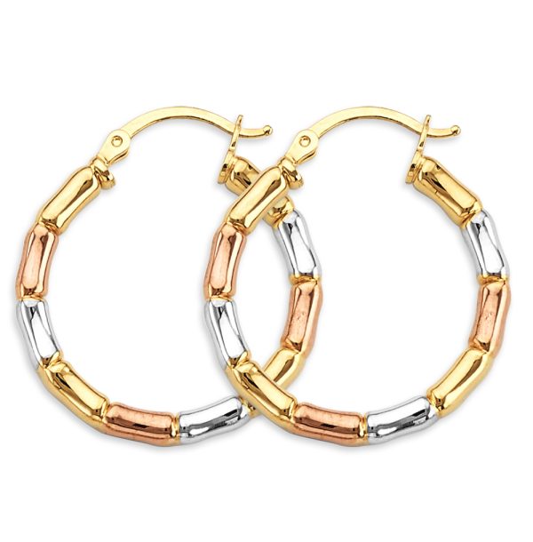 14K 3C Bamboo Style Hoop Earrings