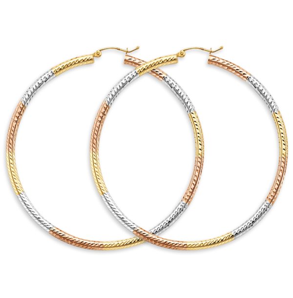 14K 3C 3mm Tube DC Hoop Earrings