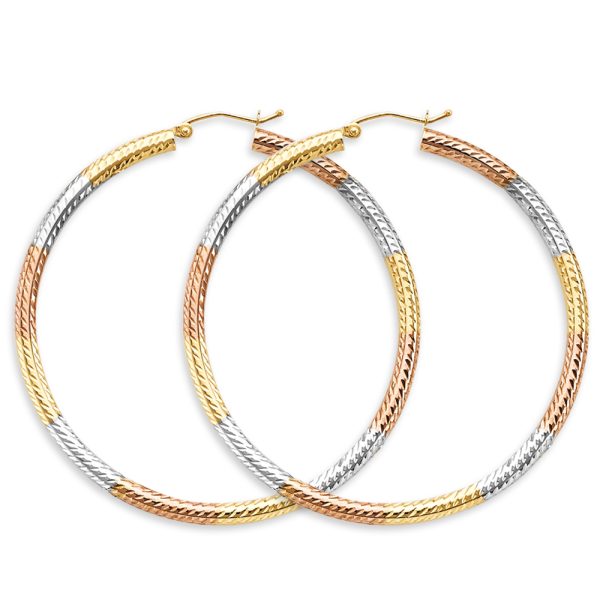 14K 3C 3mm Tube DC Hoop Earrings