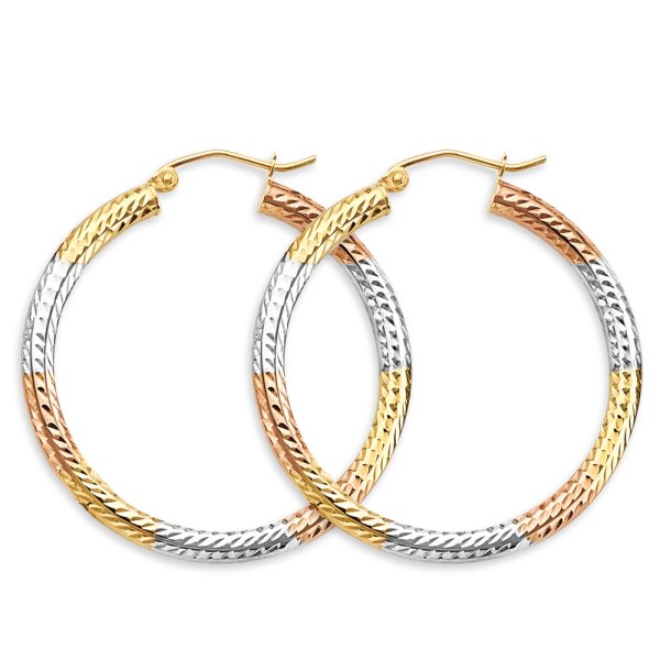 14K 3C 3mm Tube DC Hoop Earrings