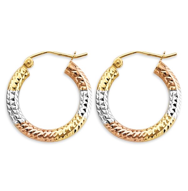 14K 3C 3mm Tube DC Hoop Earrings