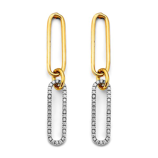 14K 2T CZ Paperclip Earrings with Pushback