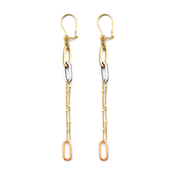 14K 3C Paperclip Earrings with Leverback