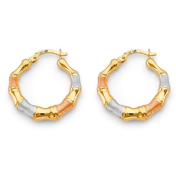 14K 3C Bamboo Hollow Hoop Earrings