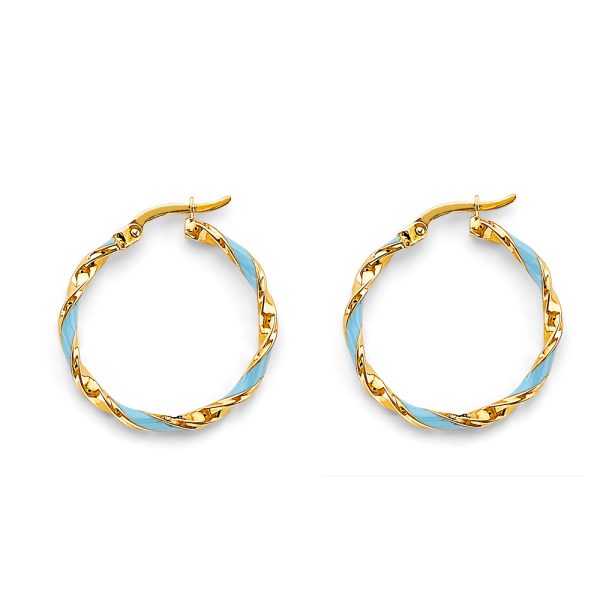 14KY Enamel Twisted Hoop Earrings