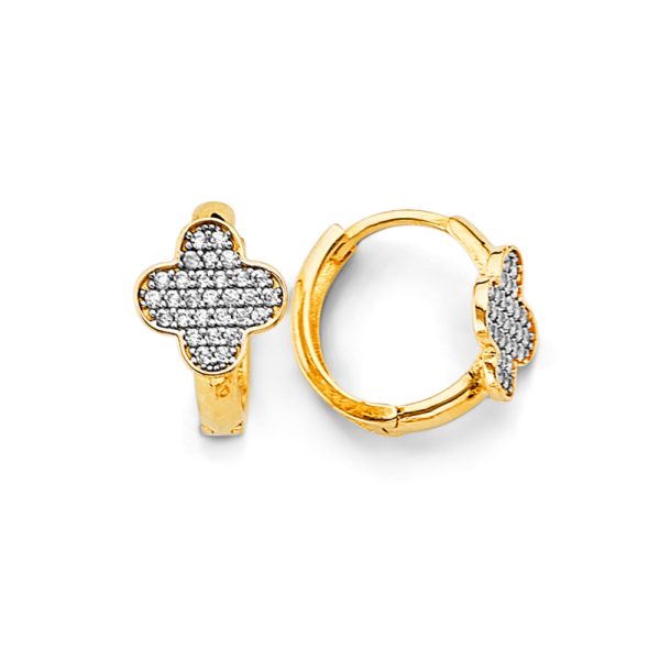 14K 2T Clover CZ Huggies Earrings