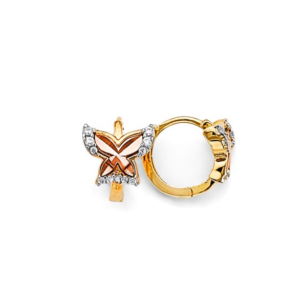 14K 2T Butterfly CZ Huggies Earrings