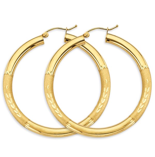 14KY 3.8mm Budded DC Round Tube Hoop Earrings