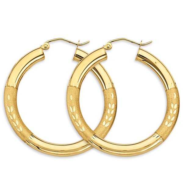 14KY 3.8mm Budded DC Round Tube Hoop Earrings