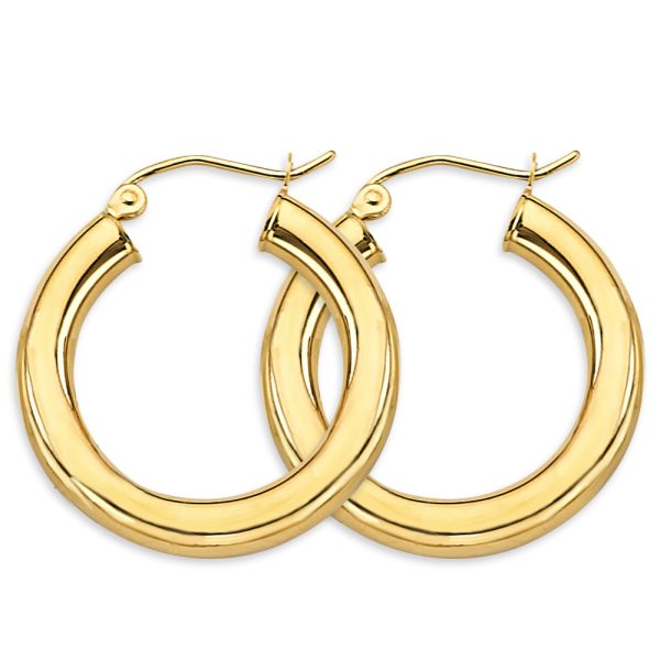 14KY 3.8mm Polish Round Tube Hoop Earrings