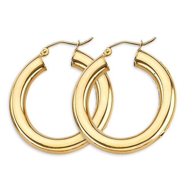 14KY 4.5mm Polish Round Tube Hoop Earrings