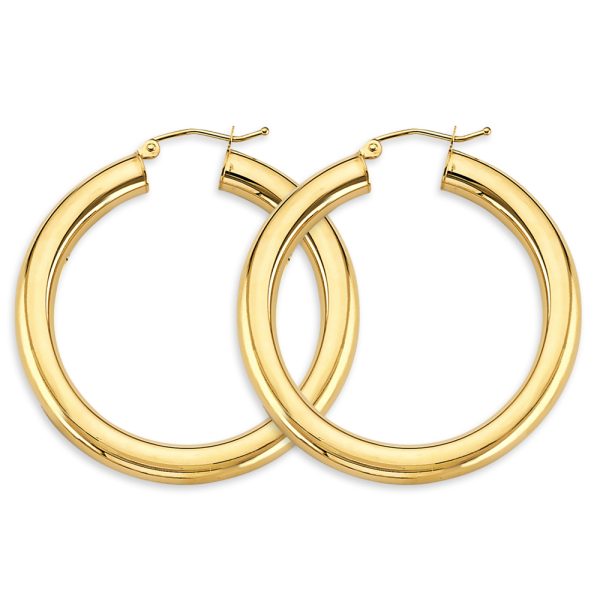 14KY 4.5mm Polish Round Tube Hoop Earrings