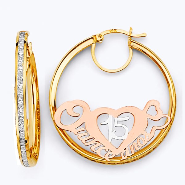 14K 3C 15 Years Hoop Earrings