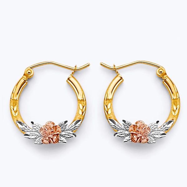 14K 3C Flower Hoop Earrings