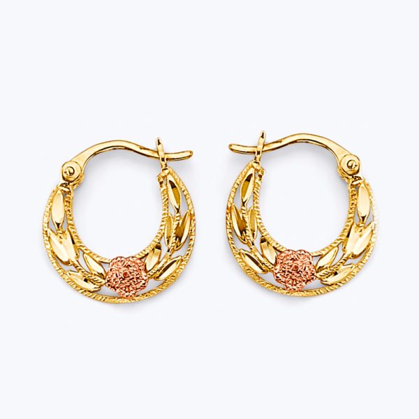 14K 3C Flower Hoop Earrings