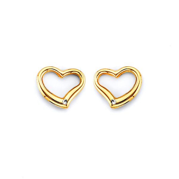 14KY CZ Heart Push Back Earrings