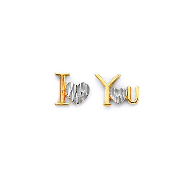 14K 2T I Love You Push Back Earrings