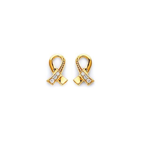 14KY CZ Cancer Ribbon Push Back Earrings