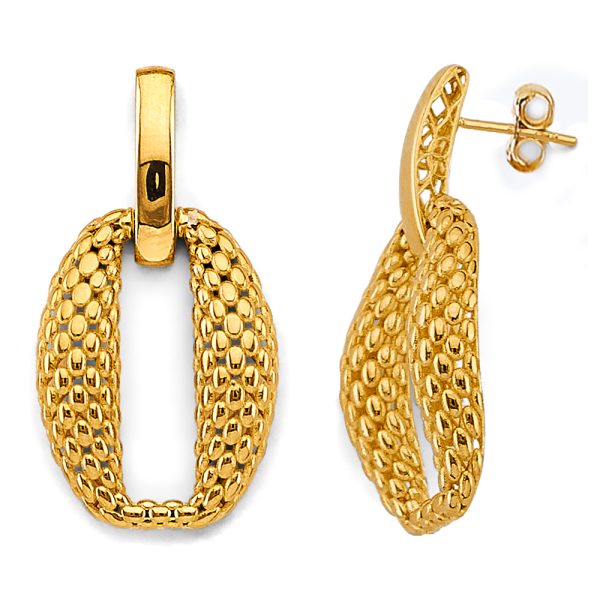 14KY Hollow Mesh Oval Design Earrings