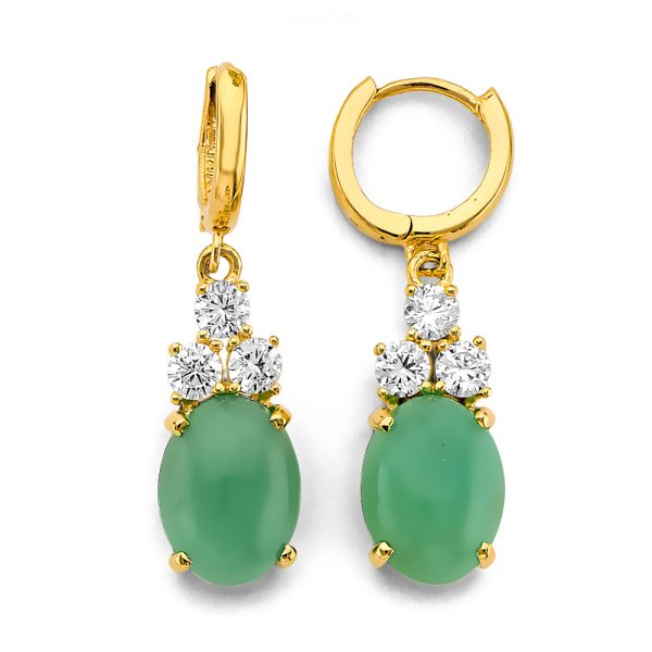 14KY CZ Jade Earrings/Set