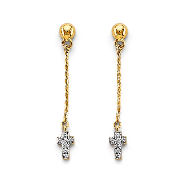 14K 2T Hanging Cross Earrings