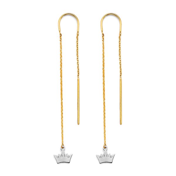 14K 2T Crown Double Line Earrings