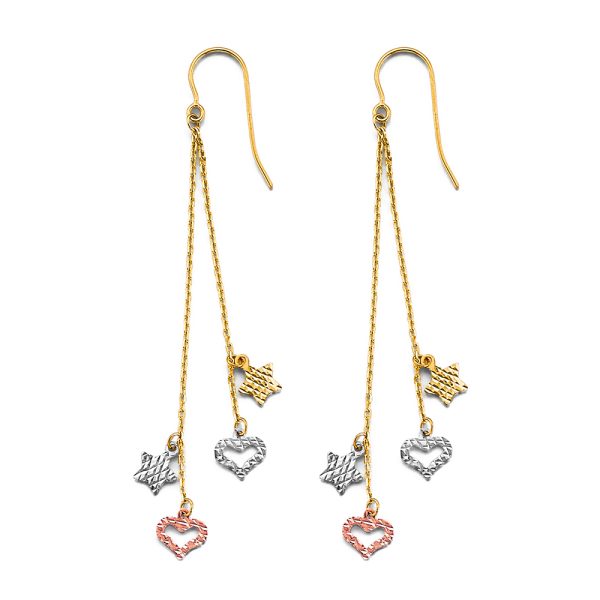 14K 3C Hanging Heart & Star Earrings