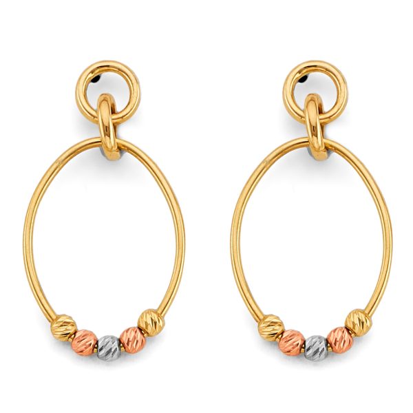 14K 3C Hanging Oval Tube with Bead Earrings