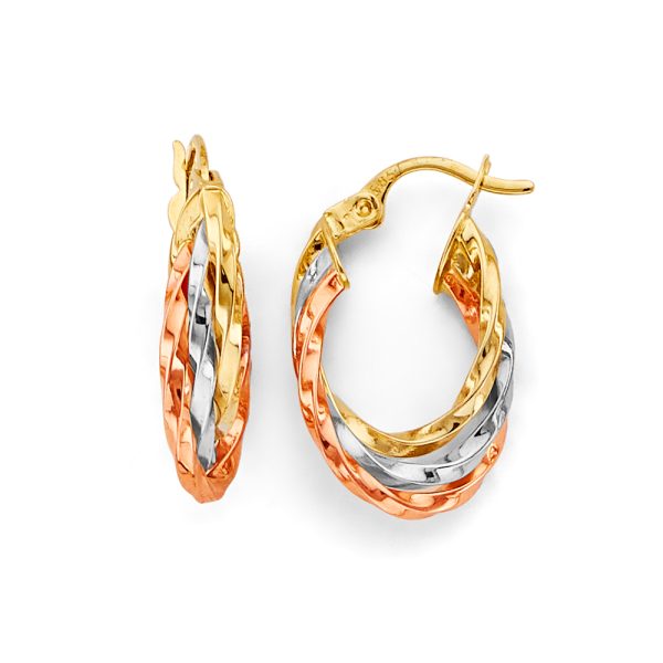 14K 3C 3 Line Twisted Hoop Earrings