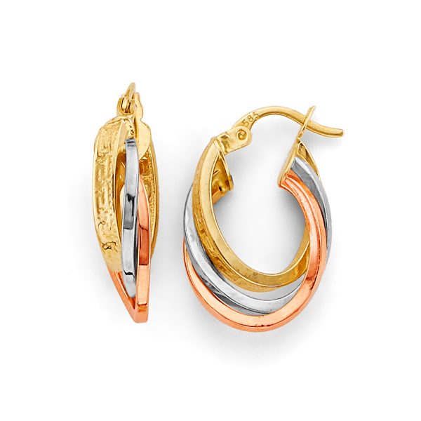 14K 3C 3 Line Twisted Hoop Earrings