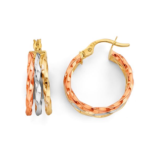 14K 3C 3 Line Hoop Earrings