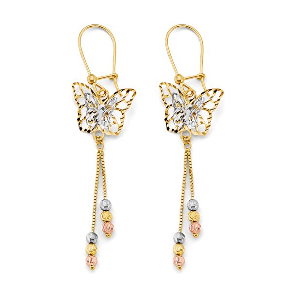 14K 3C Hanging Butterfly Earrings