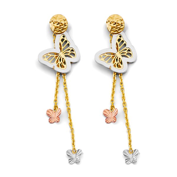 14K 3C Hanging Butterfly Earrings