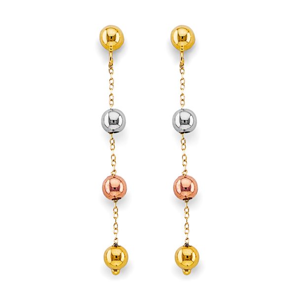 14K 3C Hanging Ball Earrings