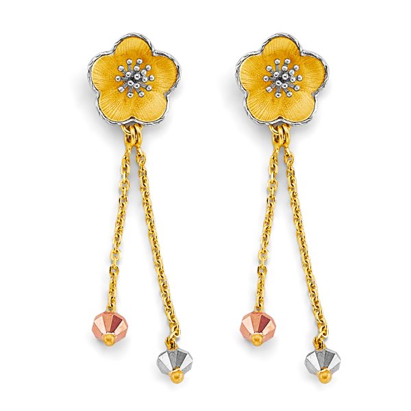 14K 3C Flower Hanging Earrings