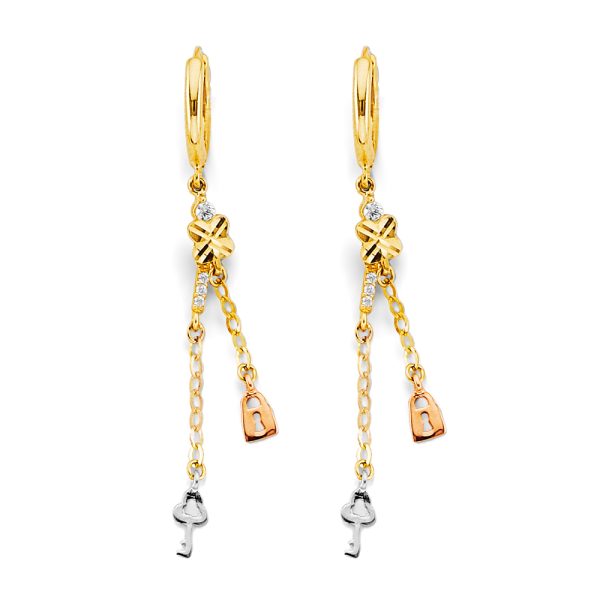 14K 3C Hanging Lock & Key Earrings