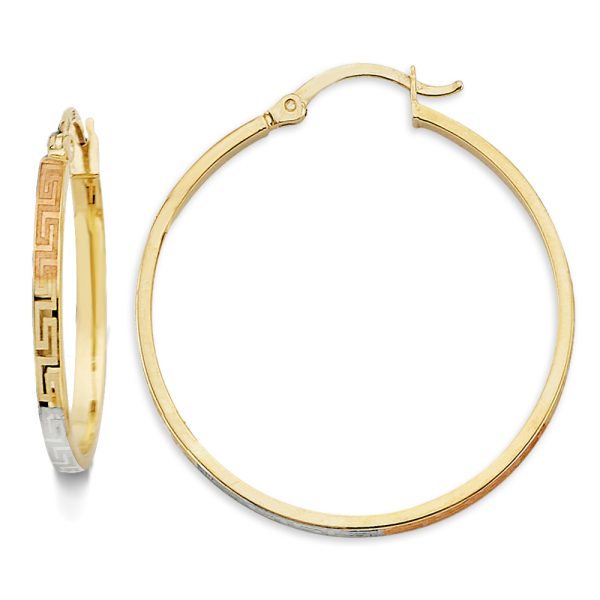 14K 3C Greek Design Hoop Earrings