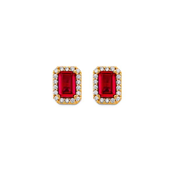 14KY Emerald Cut Red CZ Push Back Earrings