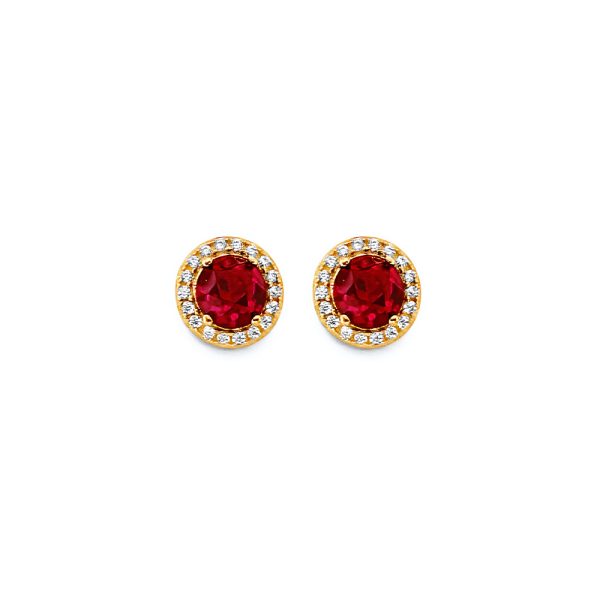 14KY Round Red CZ Push Back Earrings