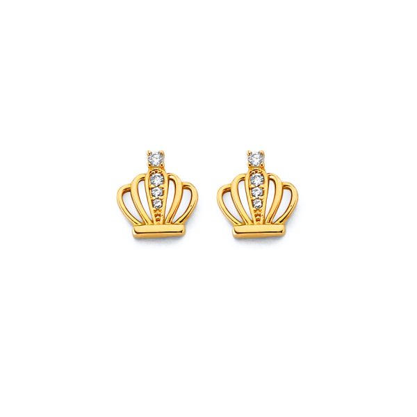 14KY Crown CZ Push Back Earrings