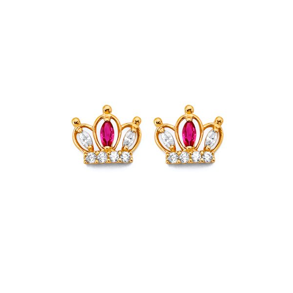 14KY Crown CZ Push Back Earrings