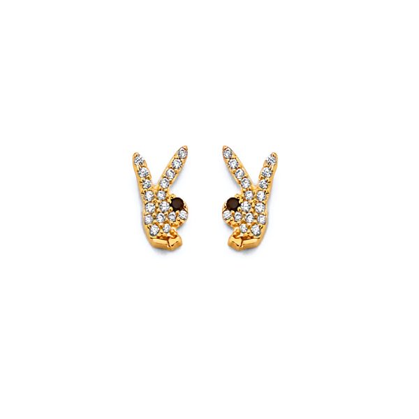 14KY CZ Rabbit Push Back Earrings