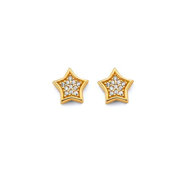 14KY CZ Star Push Back Earrings